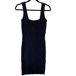 Zara Fitted Bodycon Cable Knit Square Neck Sweater Tank Mini Dress S Black